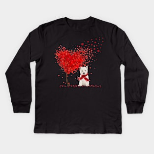 Valentine's Day Heart Tree Love West Highland White Terrier Kids Long Sleeve T-Shirt